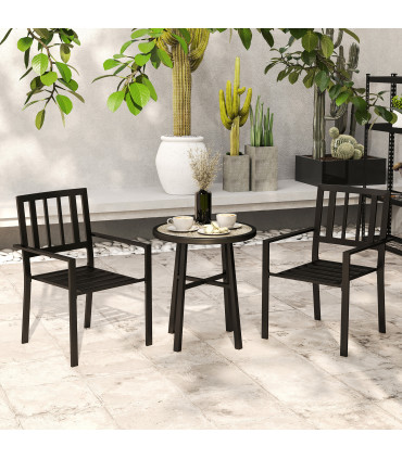 Outsunny 3 Piece Patio Bistro Set with Plastic Top, 2 Stackable Chairs, Grey