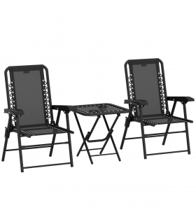Outsunny 3 Pieces Folding Garden Bistro Set with Cup Holders, Black