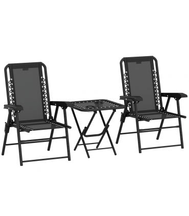 Outsunny 3 Pieces Folding Garden Bistro Set with Cup Holders, Black