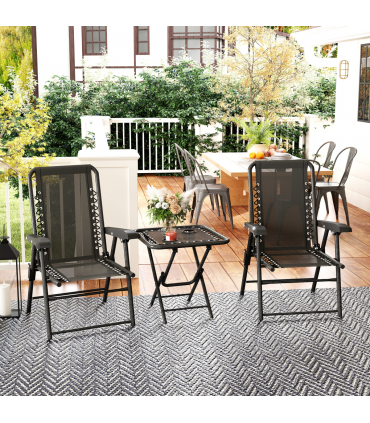 Outsunny 3 Pieces Folding Garden Bistro Set with Cup Holders, Black