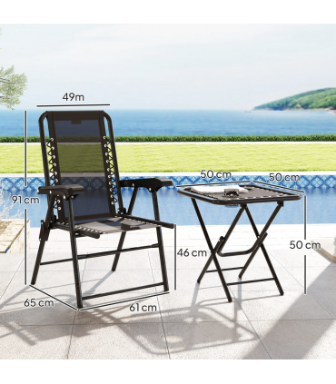 Outsunny 3 Pieces Folding Garden Bistro Set with Cup Holders, Black