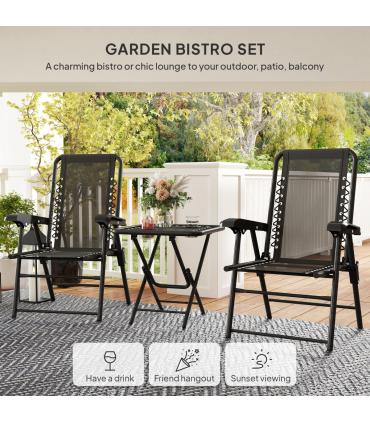 Outsunny 3 Pieces Folding Garden Bistro Set with Cup Holders, Black