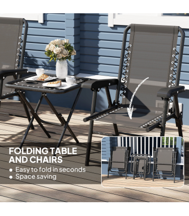 Outsunny 3 Pieces Folding Garden Bistro Set with Cup Holders, Black