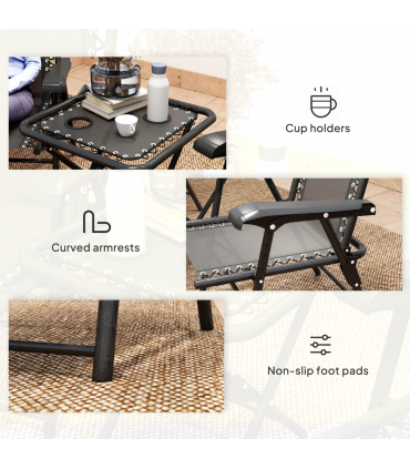 Outsunny 3 Pieces Folding Garden Bistro Set with Cup Holders, Black