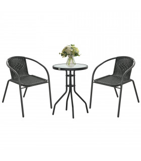 Outsunny 3 Pieces Garden Furniture Set with 2 Stackable Chairs, Black