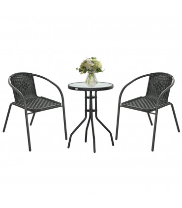 Outsunny 3 Pieces Garden Furniture Set with 2 Stackable Chairs, Black