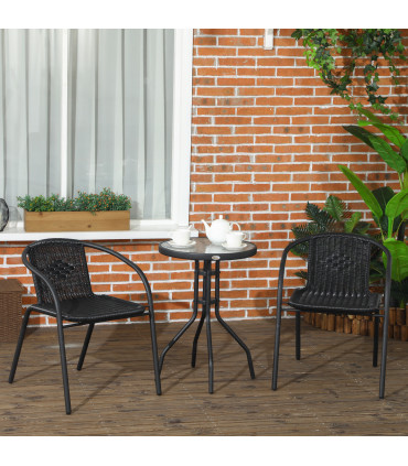 Outsunny 3 Pieces Garden Furniture Set with 2 Stackable Chairs, Black