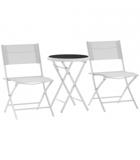 Outsunny 3 Pieces Outdoor Bistro Set, Glass Top Table and Chairs, White