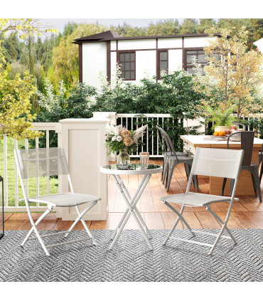 Outsunny 3 Pieces Outdoor Bistro Set, Glass Top Table and Chairs, White