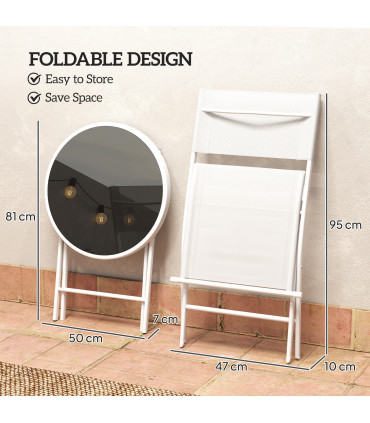 Outsunny 3 Pieces Outdoor Bistro Set, Glass Top Table and Chairs, White