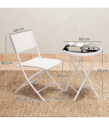 Outsunny 3 Pieces Outdoor Bistro Set, Glass Top Table and Chairs, White