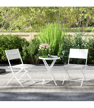 Outsunny 3 Pieces Outdoor Bistro Set, Glass Top Table and Chairs, White