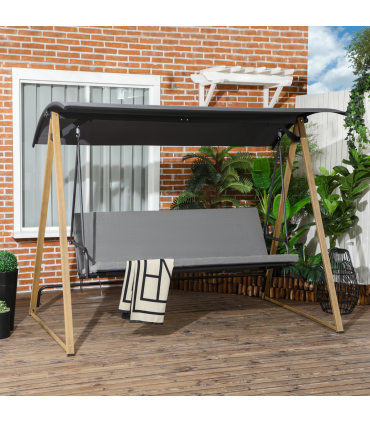 Outsunny 3 Seater Garden Swing Bench with Adjustable Canopy and Cushioned Seat
