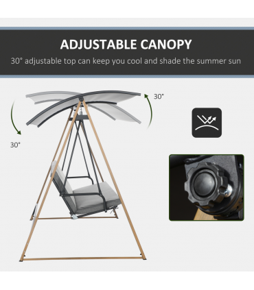 Outsunny 3 Seater Garden Swing Bench with Adjustable Canopy and Cushioned Seat