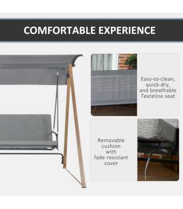 Outsunny 3 Seater Garden Swing Bench with Adjustable Canopy and Cushioned Seat