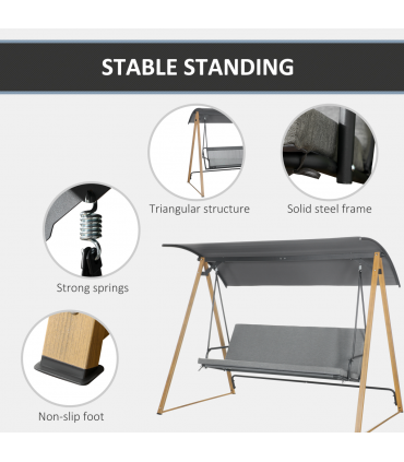 Outsunny 3 Seater Garden Swing Bench with Adjustable Canopy and Cushioned Seat