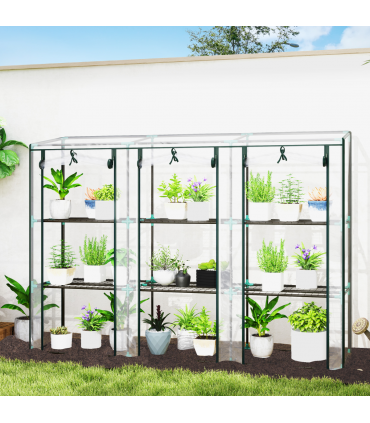 Outsunny 3 Tier Lean-to Mini Greenhouse with Plastic Cover, Clear