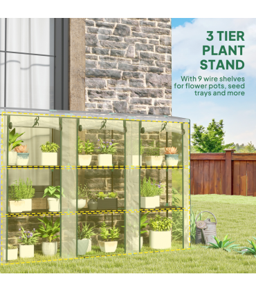 Outsunny 3 Tier Lean-to Mini Greenhouse with Plastic Cover, Clear