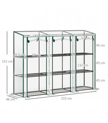 Outsunny 3 Tier Lean-to Mini Greenhouse with Plastic Cover, Clear