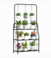 Outsunny 3 Tier Plant Stand w/ Hanging Hooks for Balcony Living Room, Black