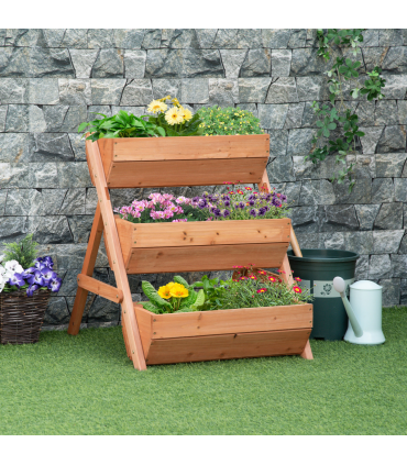 Outsunny 3 Tier Raised Garden Bed Wooden Elevated Planter Box Kit, Brown