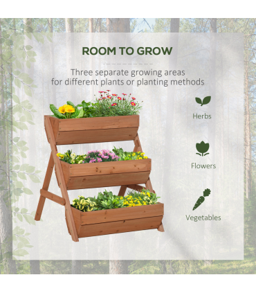 Outsunny 3 Tier Raised Garden Bed Wooden Elevated Planter Box Kit, Brown