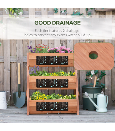 Outsunny 3 Tier Raised Garden Bed Wooden Elevated Planter Box Kit, Brown