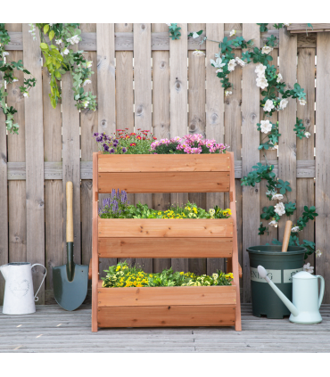 Outsunny 3 Tier Raised Garden Bed Wooden Elevated Planter Box Kit, Brown