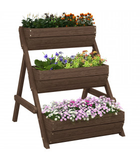 Outsunny 3 Tier Raised Garden Bed Wooden Elevated Planter Box Kit, Tan