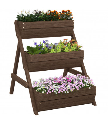 Outsunny 3 Tier Raised Garden Bed Wooden Elevated Planter Box Kit, Tan