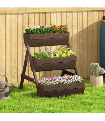 Outsunny 3 Tier Raised Garden Bed Wooden Elevated Planter Box Kit, Tan