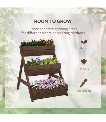 Outsunny 3 Tier Raised Garden Bed Wooden Elevated Planter Box Kit, Tan