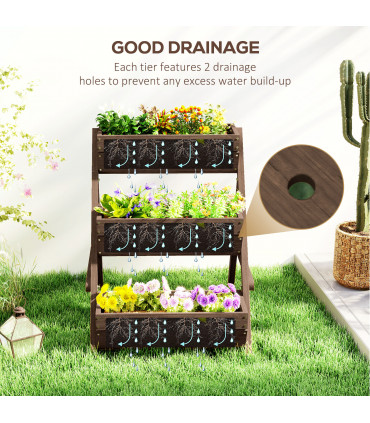 Outsunny 3 Tier Raised Garden Bed Wooden Elevated Planter Box Kit, Tan