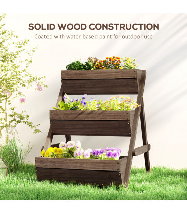 Outsunny 3 Tier Raised Garden Bed Wooden Elevated Planter Box Kit, Tan