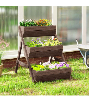 Outsunny 3 Tier Raised Garden Bed Wooden Elevated Planter Box Kit, Tan