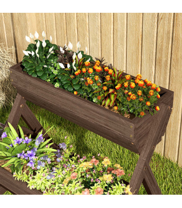 Outsunny 3 Tier Raised Garden Bed Wooden Elevated Planter Box Kit, Tan