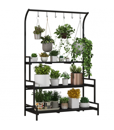 Outsunny 3 Tiered Plant Rack Stand with Hanging Hooks for Indoor Outdoor Use