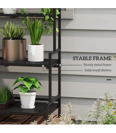 Outsunny 3 Tiered Plant Rack Stand with Hanging Hooks for Indoor Outdoor Use