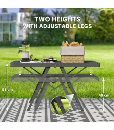Outsunny 3 ft Folding Camping Table w/ Adjustable Heights & Mesh Desktop