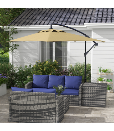 Outsunny 3 m Cantilever Parasol with Cross Base, Crank Handle, 6 Ribs, Brown