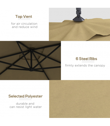 Outsunny 3 m Cantilever Parasol with Cross Base, Crank Handle, 6 Ribs, Brown