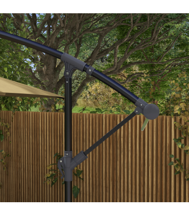 Outsunny 3 m Cantilever Parasol with Cross Base, Crank Handle, 6 Ribs, Brown