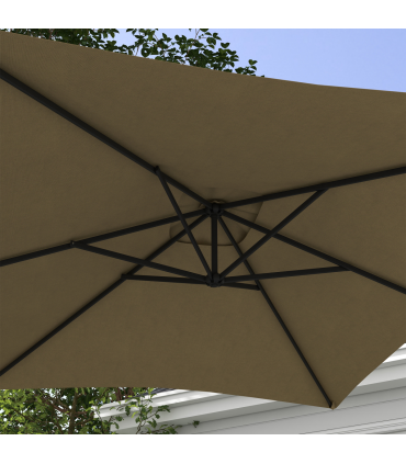 Outsunny 3 m Cantilever Parasol with Cross Base, Crank Handle, 6 Ribs, Brown