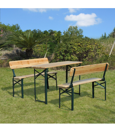 Outsunny 3 pcs Wooden Table Bench Set