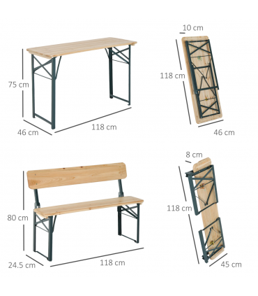 Outsunny 3 pcs Wooden Table Bench Set