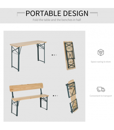 Outsunny 3 pcs Wooden Table Bench Set