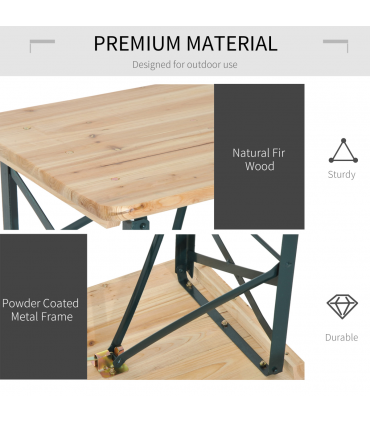 Outsunny 3 pcs Wooden Table Bench Set