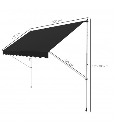 Outsunny 3 x 1.5 m Retractable patio  Awning Floor-to-ceiling shade, Black