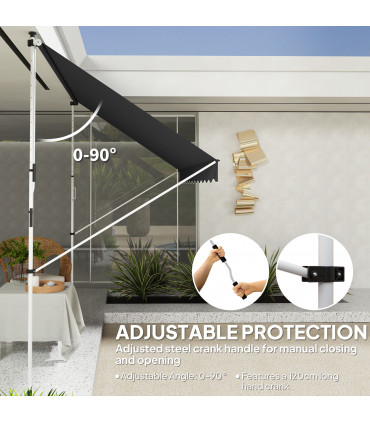 Outsunny 3 x 1.5 m Retractable patio  Awning Floor-to-ceiling shade, Black