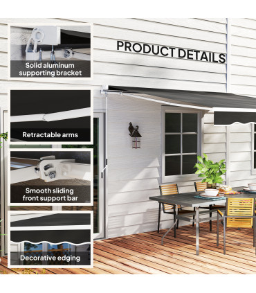 Outsunny Manual Retractable Sun Shade Awning - 2.5m x 2m Outdoor Canopy